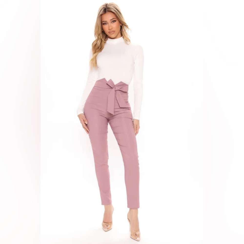 Fashion Nova nwt size large knot your girl pants lavender Mauve Skinny with Bow - Picture 2 of 5